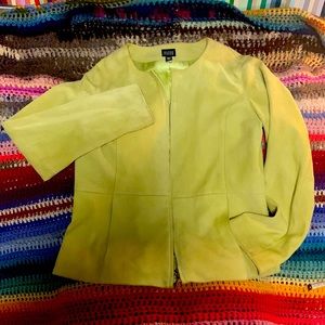 Eileen Fisher Goat Suede Zip Chartreuse Jacket, Small
